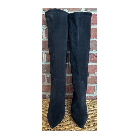 NWOT Anthropologie Velvet Pointy Toe Tie Closure Boot in Black  Size 7 - Picture 1 of 6
